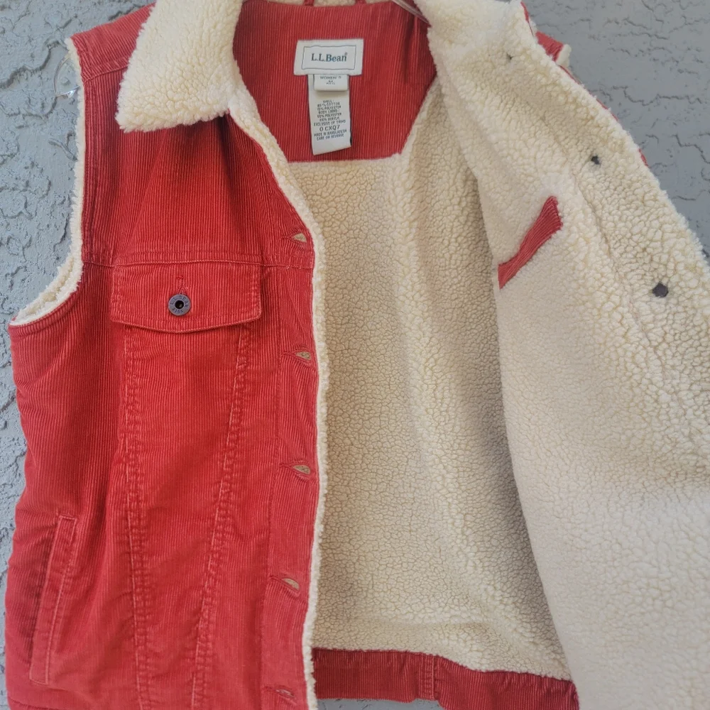 L.L.Bean Vintage Sherpa Lined Corduroy Barn Vest Rust Orange Women’s Medium - Picture 12 of 15
